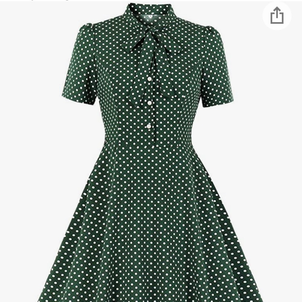 Retro Tie Neck Polka Dot Shirt Dress